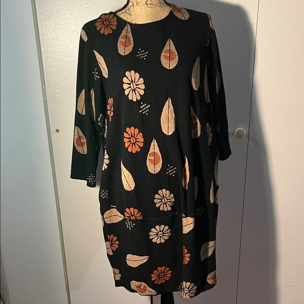 158C MADE IN ITALY Black Floral Long Sleeve Dress